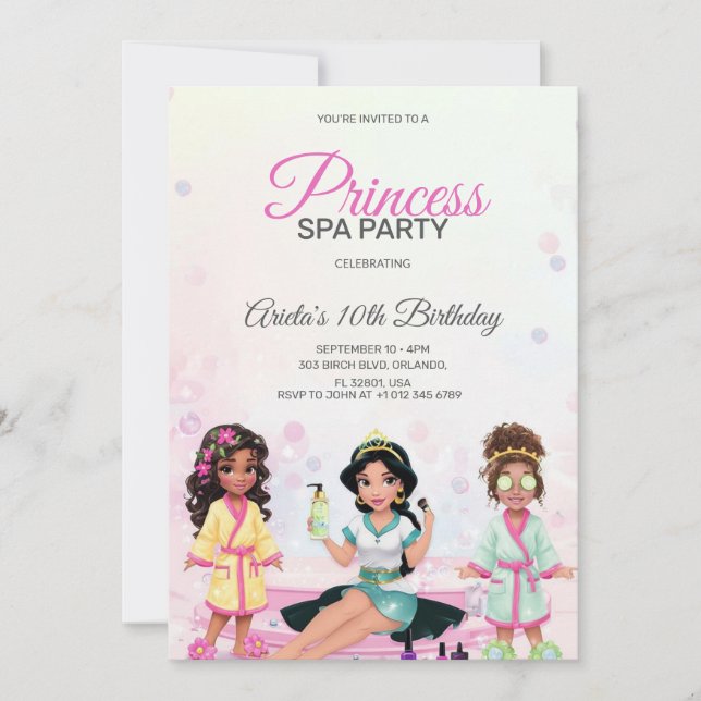 Princess spa party birthday invitation  (Devant)