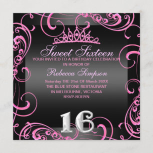 Princess Sweet 16 Hot rose Invitation d'anniversai