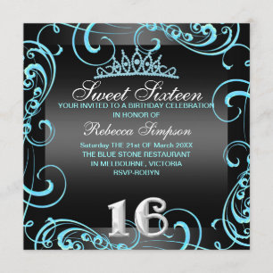 Princess Sweet 16 Invitation d'anniversaire bleu e