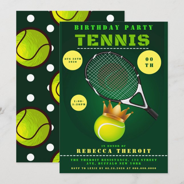 Princess Tennis Invitations de fête d'anniversaire (Devant / Derrière)