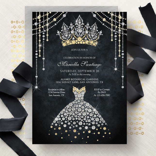 Princess Tiara Crown Dress Quinceanera Invitation (Créateur téléchargé)