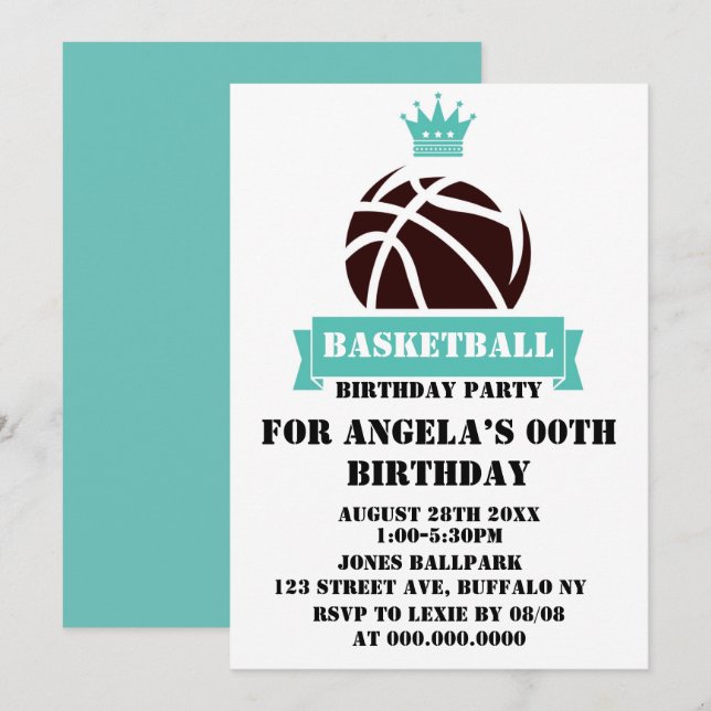 Princess Turquoise Basketball Anniversaire Invitat (Devant / Derrière)