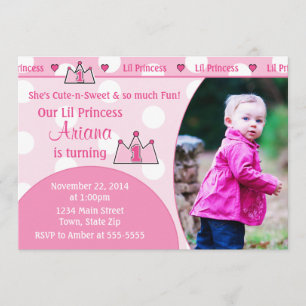 Princesse 1er anniversaire Invitation 5x7 Carte ph
