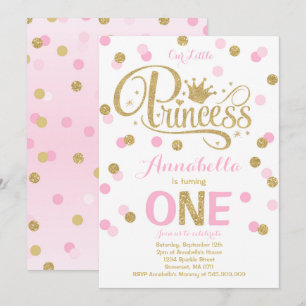 Princesse 1er Anniversaire Invitation Pink Gold In
