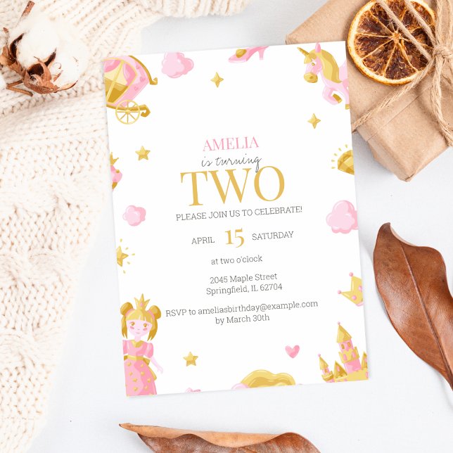 Princesse 2e Invitation anniversaire - Rose & Or (Créateur téléchargé)