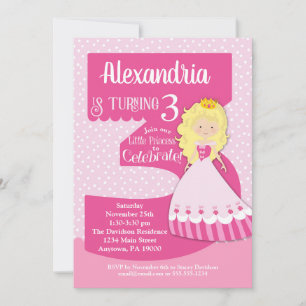 Princesse 3e anniversaire Invitation Blonde Girl
