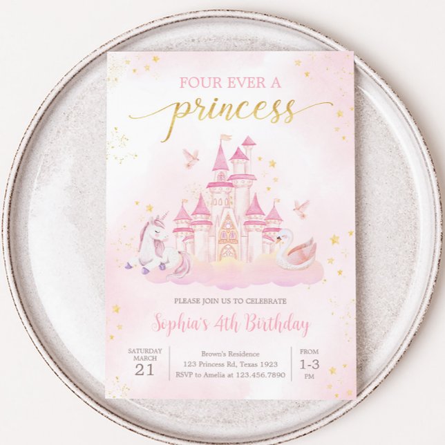Princesse 4e anniversaire Invitation (Four Ever a Princess Birthday Party Invitation)