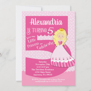 Princesse 5e anniversaire Invitation Blonde Girl