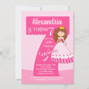 Princesse 7e anniversaire Invitation Brunette Girl