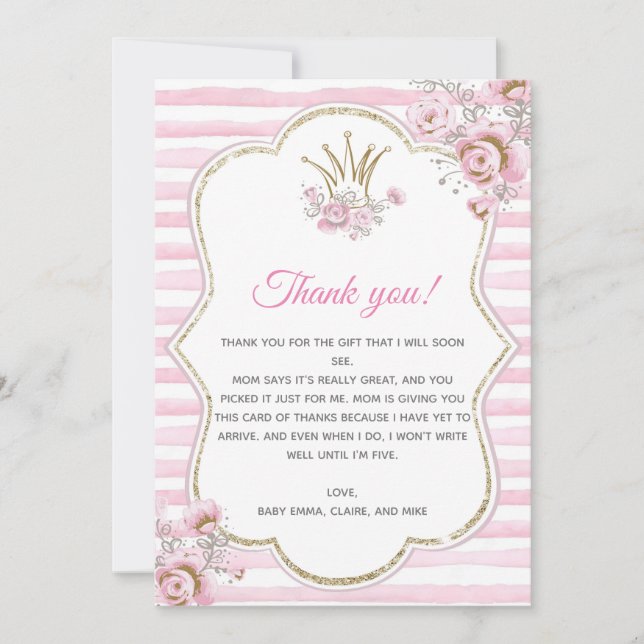 Princesse Baby shower Carte de remerciements (Devant)