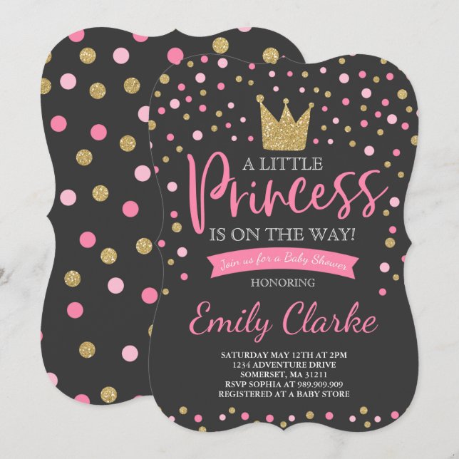 Princesse Baby shower Invitation Douche en or rose (Devant / Derrière)