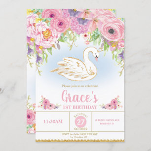 Princesse Birthday Invitation Floral Girl de cygne