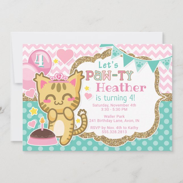 Princesse Birthday Patte-ty Invitation de Kitty de (Devant)