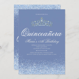 Princesse Blue Glitter Quinceanera Invitations