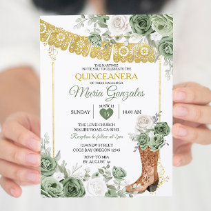 Princesse Boot Sage Green Quinceañera Invitation