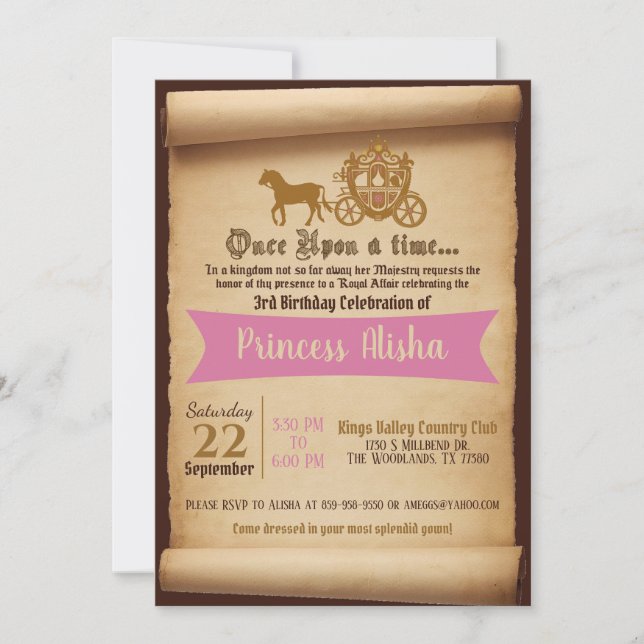 Princesse Carriage Invitation Anniversaire (Devant)