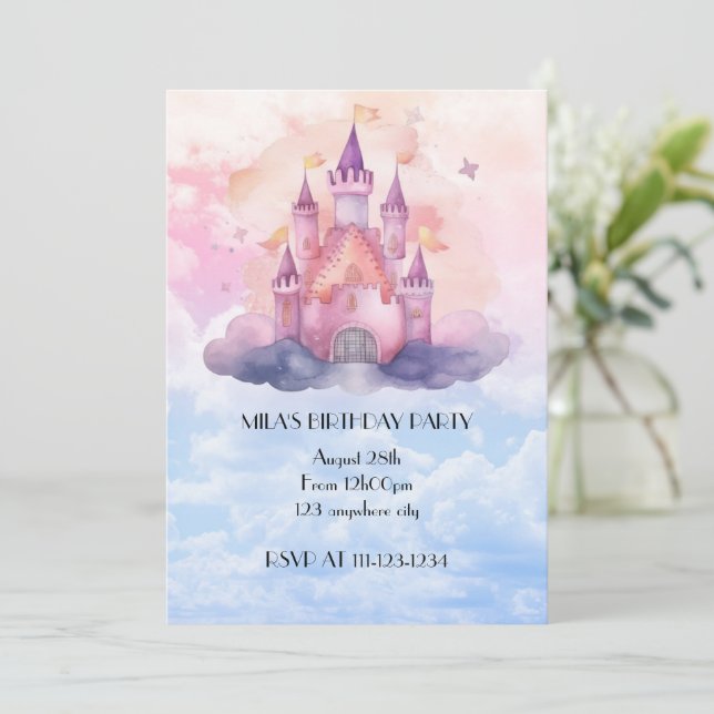 princesse château fille invitation anniversaire (Debout devant)