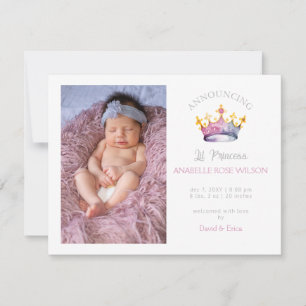 Princesse Crown Girl Faire-part de naissance photo
