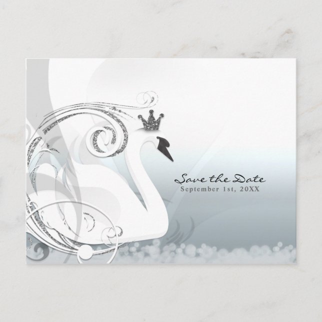 Princesse Cygne Argent & Blanc Faire-Part de Pré-r (Devant)
