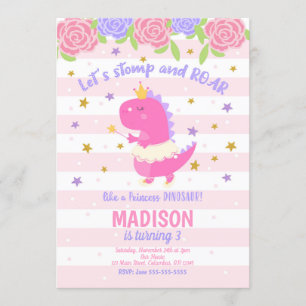 Princesse Dinosaur Birthday Invitation