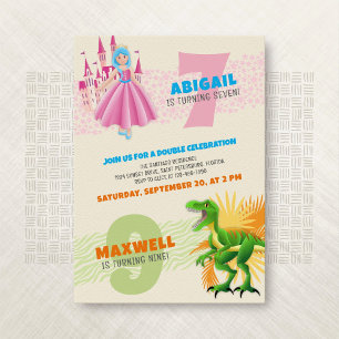 Princesse Dinosaur Joint Invitation d'anniversaire