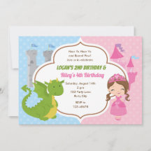 Princesse & Dragon Invitations Anniversaire Twins