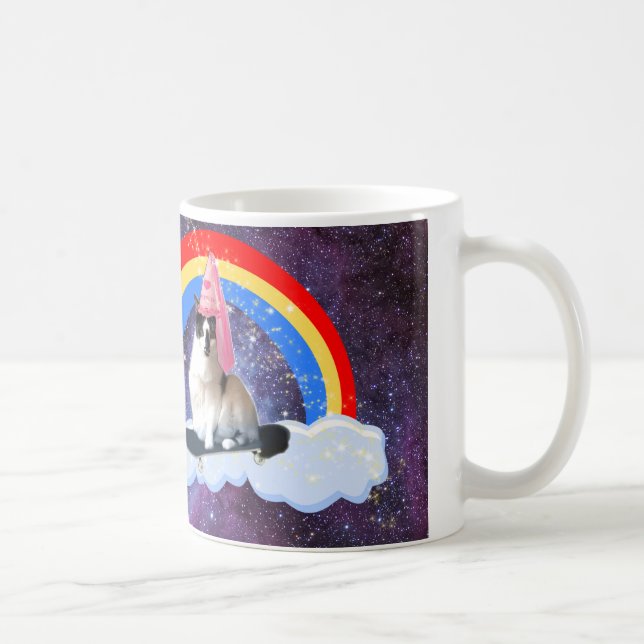 Princesse drôle Skateboard Cat Mug d'arc-en-ciel (Droite)