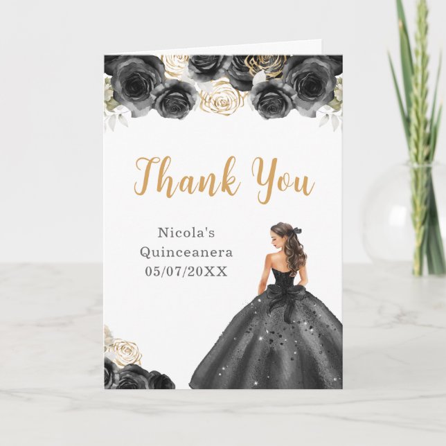 Princesse en Robe Noire Quinceanera Merci (Devant)
