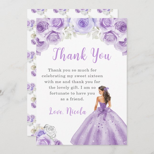 Princesse en robe violette Douce 16 Merci (Devant / Derrière)
