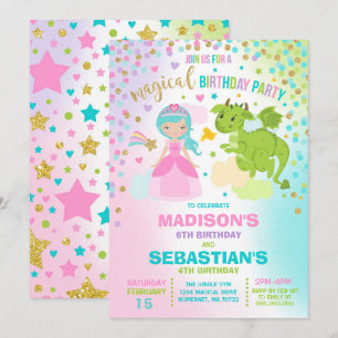 Princesse Et Dragon Anniversaire Invitation Frères