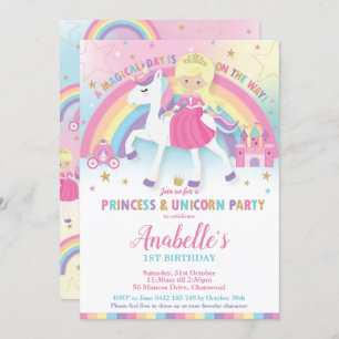 Princesse et licorne Invitations d'anniversaire Ra