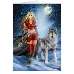 Princesse et loup de guerrier d'hiver de carte