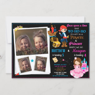 Princesse et Pirate invitation à l'anniversaire De