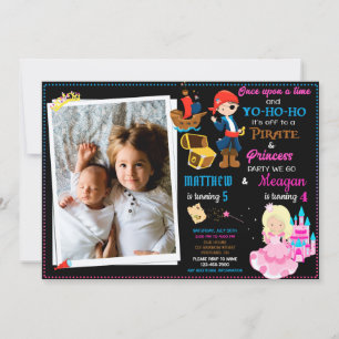 Princesse et Pirate invitation à l'anniversaire De