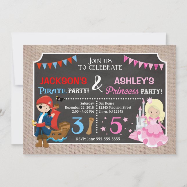 Princesse et Pirate Joint Invitation de jeudi (Devant)