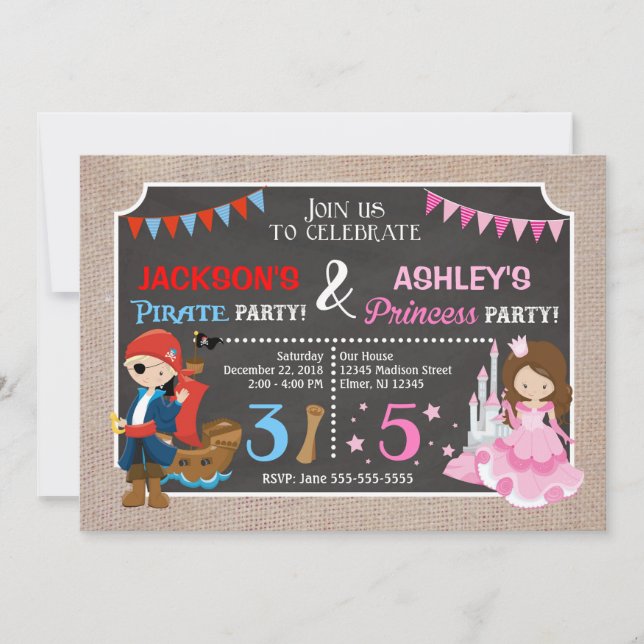 Princesse et Pirate Joint Invitation de jeudi (Devant)