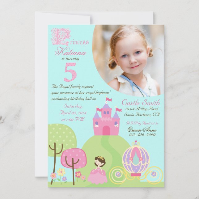 Princesse Fifth Birthday Invitation de conte de (Devant)