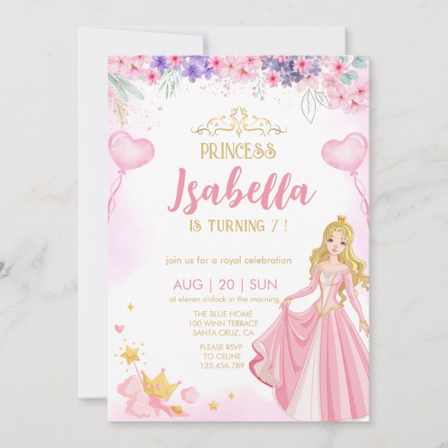 princesse Fille anniversaire Invitation (Devant)