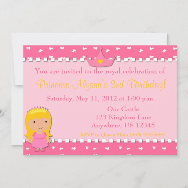 Princesse Girls Birthday Invitation (Devant)