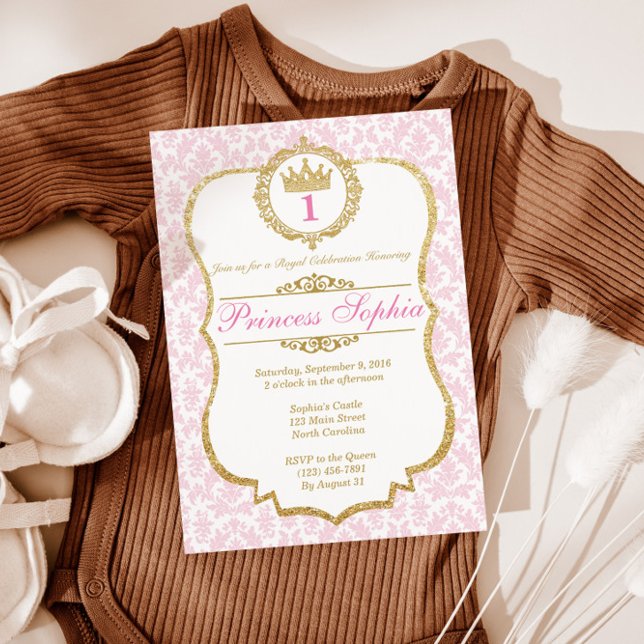 Princesse Invitation Anniversaire Rose & Or (Créateur téléchargé)