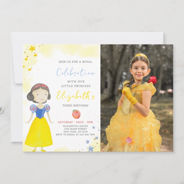 Princesse Jaune Invitation D'Anniversaire Avec Pho (Devant)