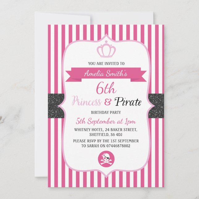 Princesse & Pirate Invitations de fête d'anniversa (Devant)