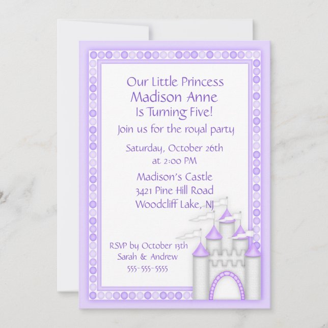 Princesse pourpre Castle Party Invitation (Devant)