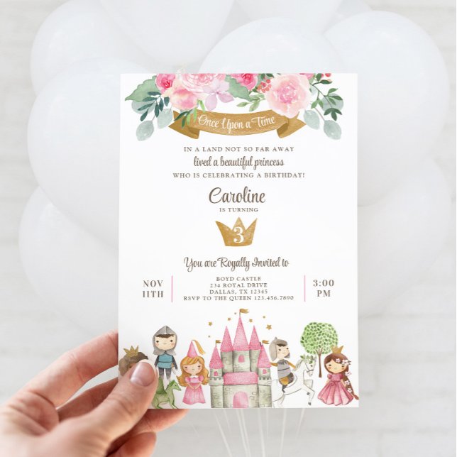 Princesse, Prince et Chevalier Invitation d'annive (Princess and Knight Invitation)
