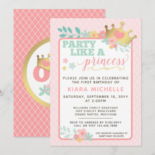 Princesse Rose Baby Girl Invitation premier annive