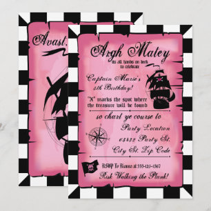 Princesse rose Birthday, de pirate invitation 5x7