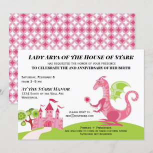Princesse rose et verte Invitation d'anniversaire 