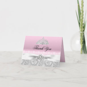Princesse rose Tiara & Bow Carte de remerciements