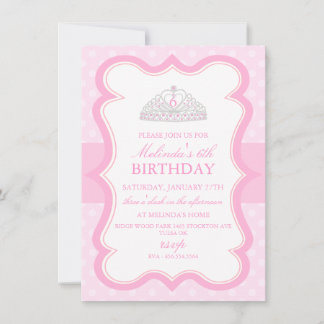 Princesse rose Tiara Girls Birthday Invitation