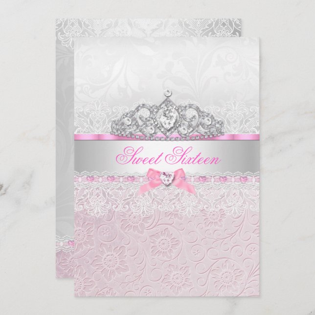 Princesse Rose Tiara Lace Sweet 16 Invitation (Devant / Derrière)